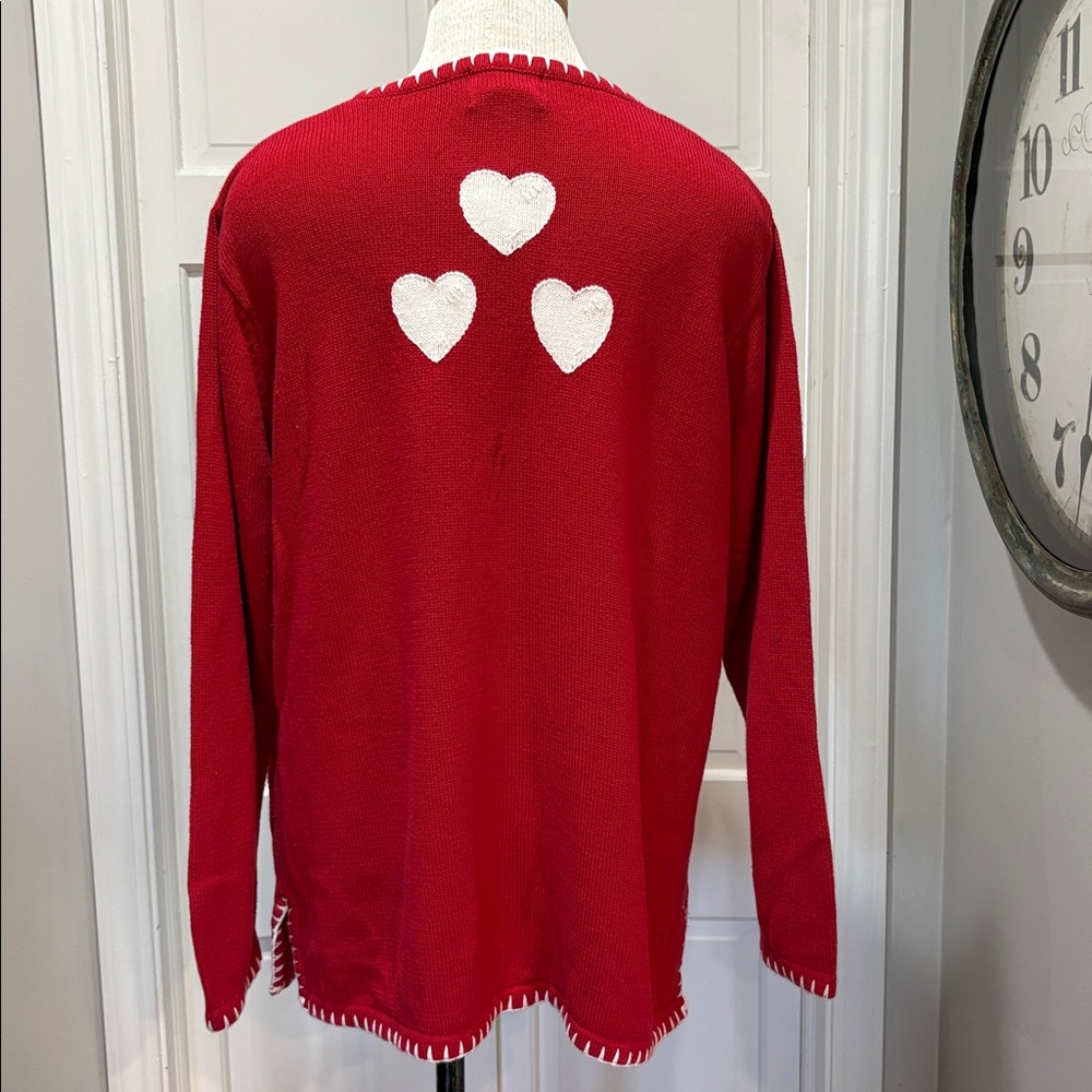 Quaker Factory sz L red sweater with white hearts - Picture 5 of 9